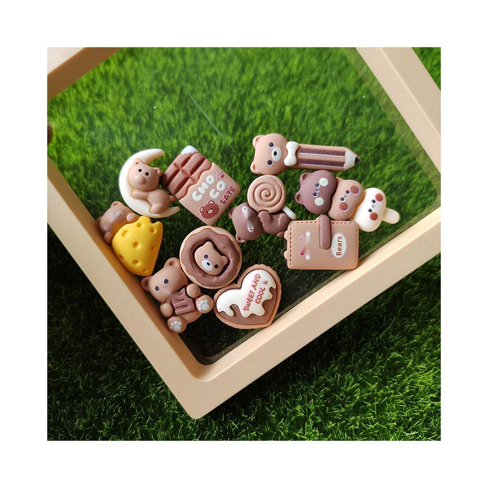 Cartoon Brown Series Bear Pencil Stationery Resin Cabochons Accessories Kawaii Crafts Diy Mobile Phone Case