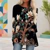 Women Plus Size Round Neck Long Sleeve Black Gold Printed Loose High Low Hem Shirt With Pockets