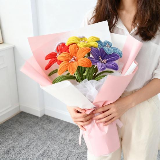 Hotová květina z čističe dýmek Ruční výroba Umělá lilie Dárky na Valentýna pro ženy Maminku Babičku Přítelkyni k narozeninám Den matek