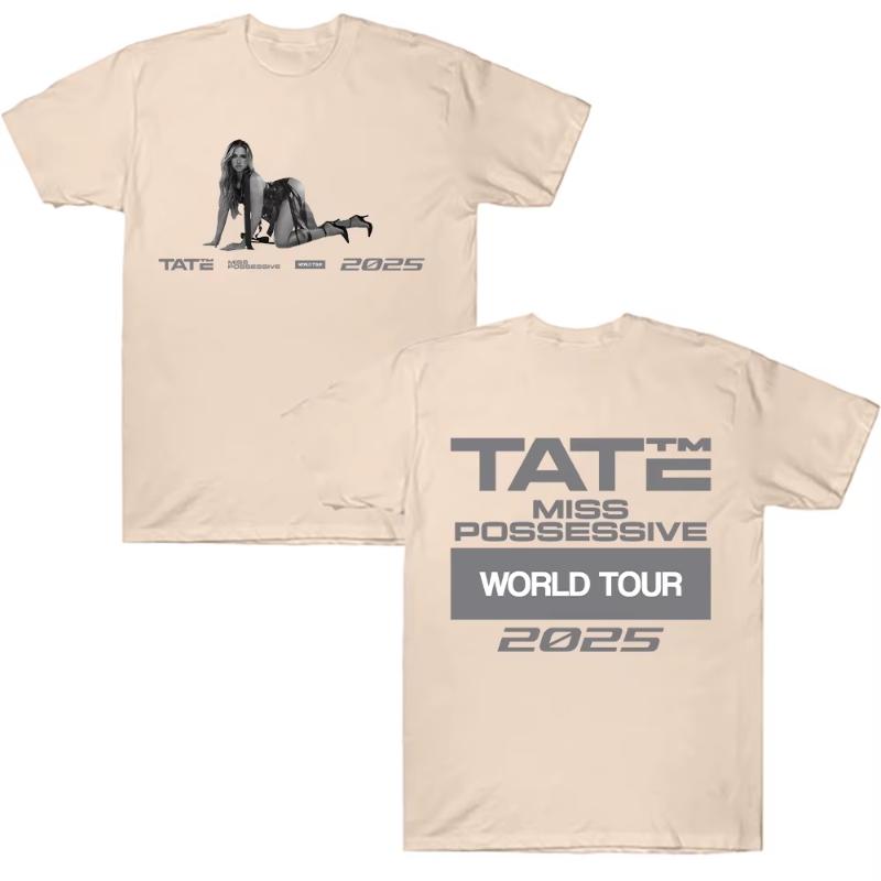 Tate McRae Miss Possessive 2025 Wereldtour T-shirt Unisex Dameskleding Katoen Korte Mouw T-shirts Zomer T-shirt Y2K Tops Fans Cadeau
