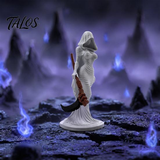 Literary Art Collectible Lady Reaper Hooded Figure Sculpture, Gothic Grim Statue with Sickle, Bay Window Ornament 3D Printed Robe Women Figurine