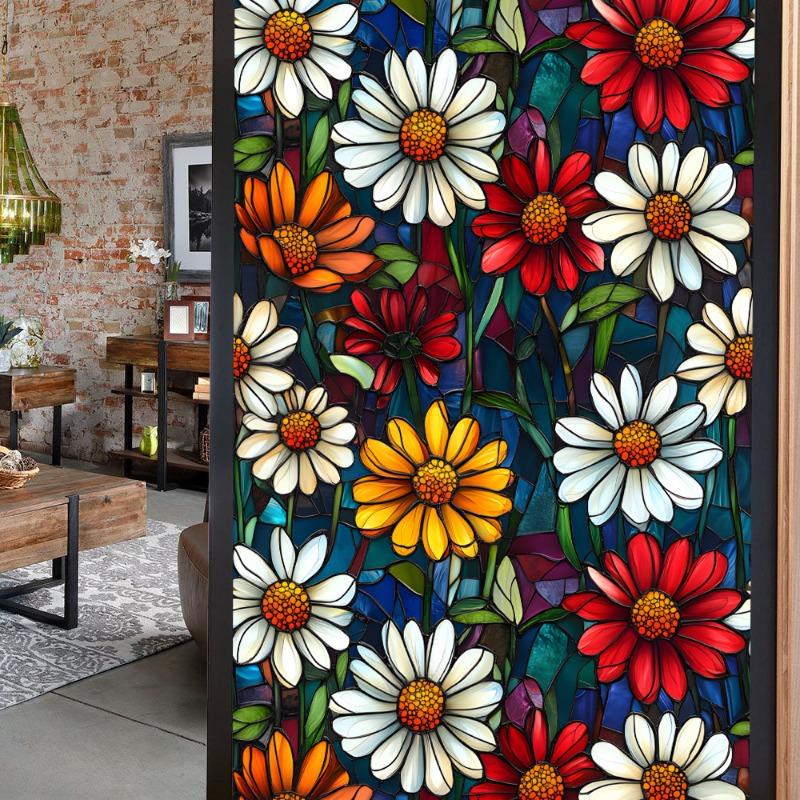 3D Laser Recyclable Window Privacy Film No-glue Window Film Decorative Protection Static Cling Stained Glass Home Sticker