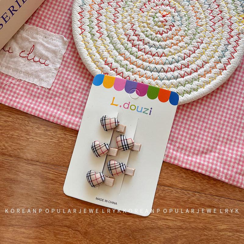 Korean Sweetheart Gingham Hair Clips for Little Girls - Cute Bangs and Side Accessories