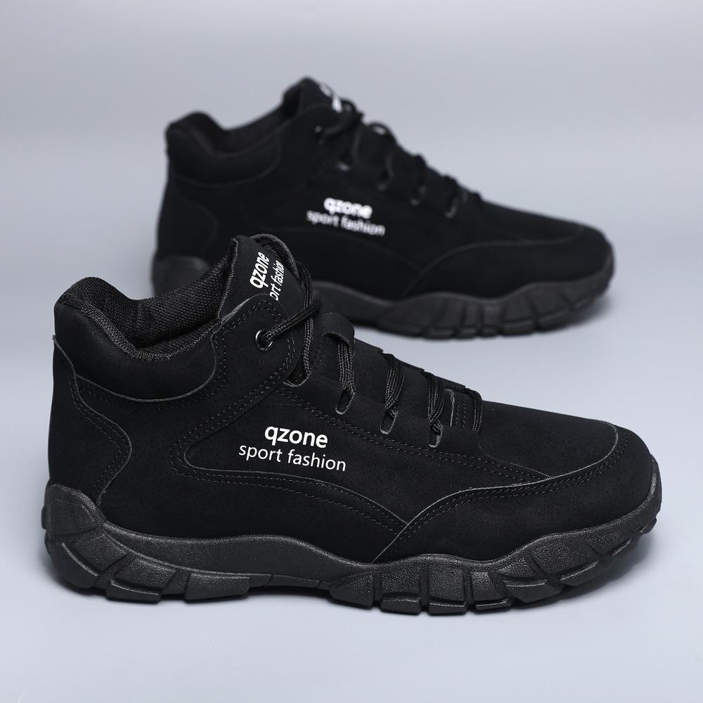 New Men's Trendy Outdoor Leather Hiking Shoes Large Size Thick Sole Men's Shoes Fashionable Casual High Top Shoes