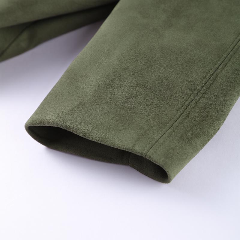 Fashion Suede Zipper Bomber Jacket for Women Vintage Turn Down Collar Long Sleeve Coats Lady New Streetwear Loose Short Outerwear Commute Spring New
