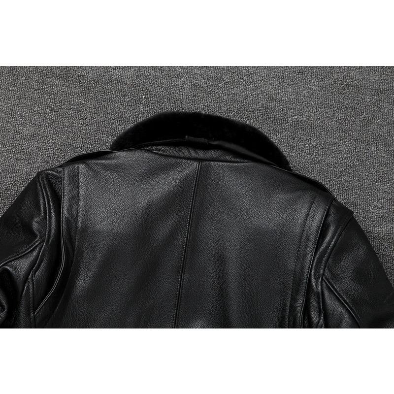 Chinese Size Men Leather Jacket Genuine Cow Leather Natural Fur Collar Flight Jackets Mens Cowhide Coats Winter Air Force Clothes