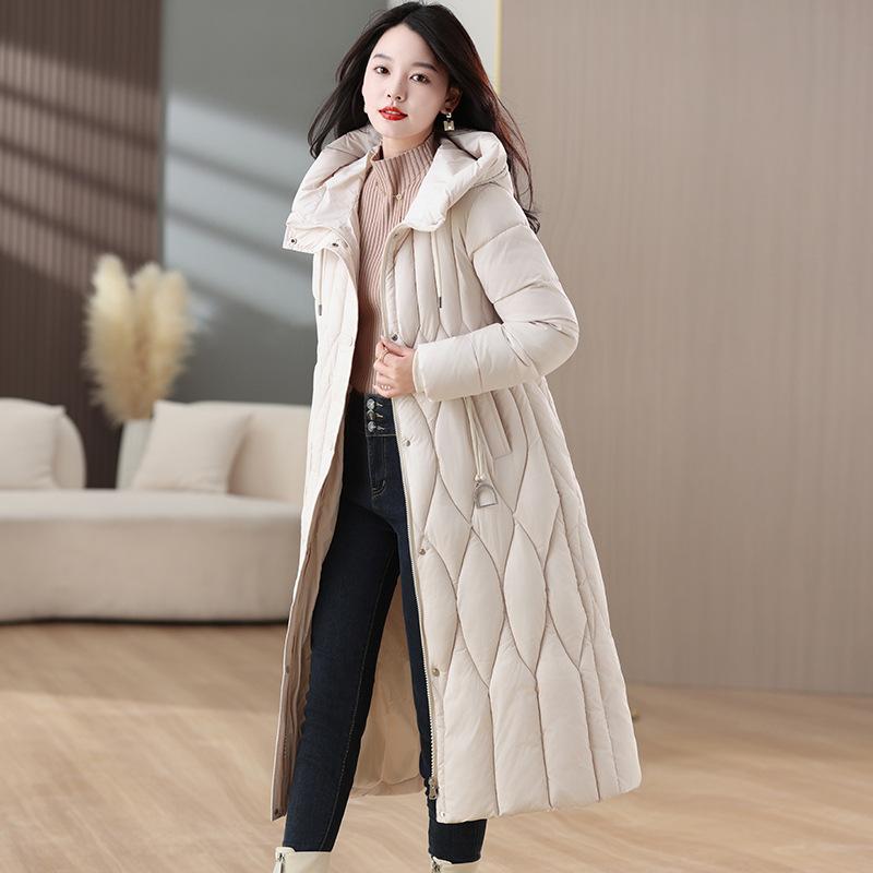 Long down padded clothes for women's winter new thickened padded jackets, high-end waist and knee warm padded jackets