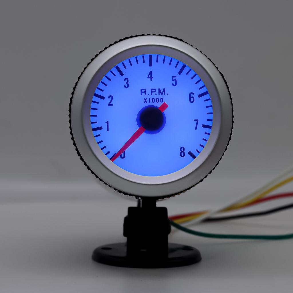 Turometru cu LED Albastru 52MM Auto 8000rpm Indicator Tahometru Motor Mașină Ac Indicator tahometru pentru 1~8 Cilindri Suport Negru Cupă