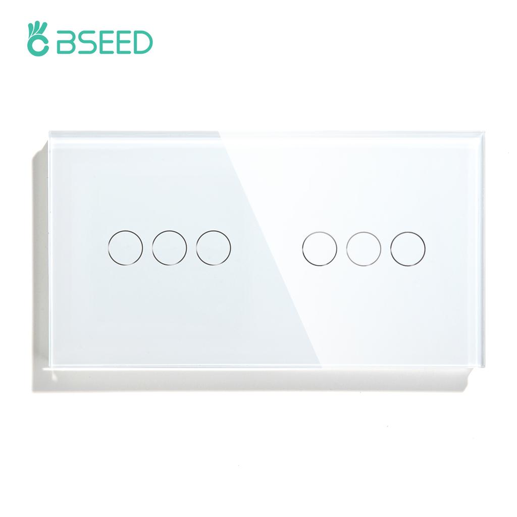 BSEED 1/2/3Gang Touch Switch Double Light Switch Triple Sensor Switch 1Way EU Standard Glass Panel Blue Back Light White Series