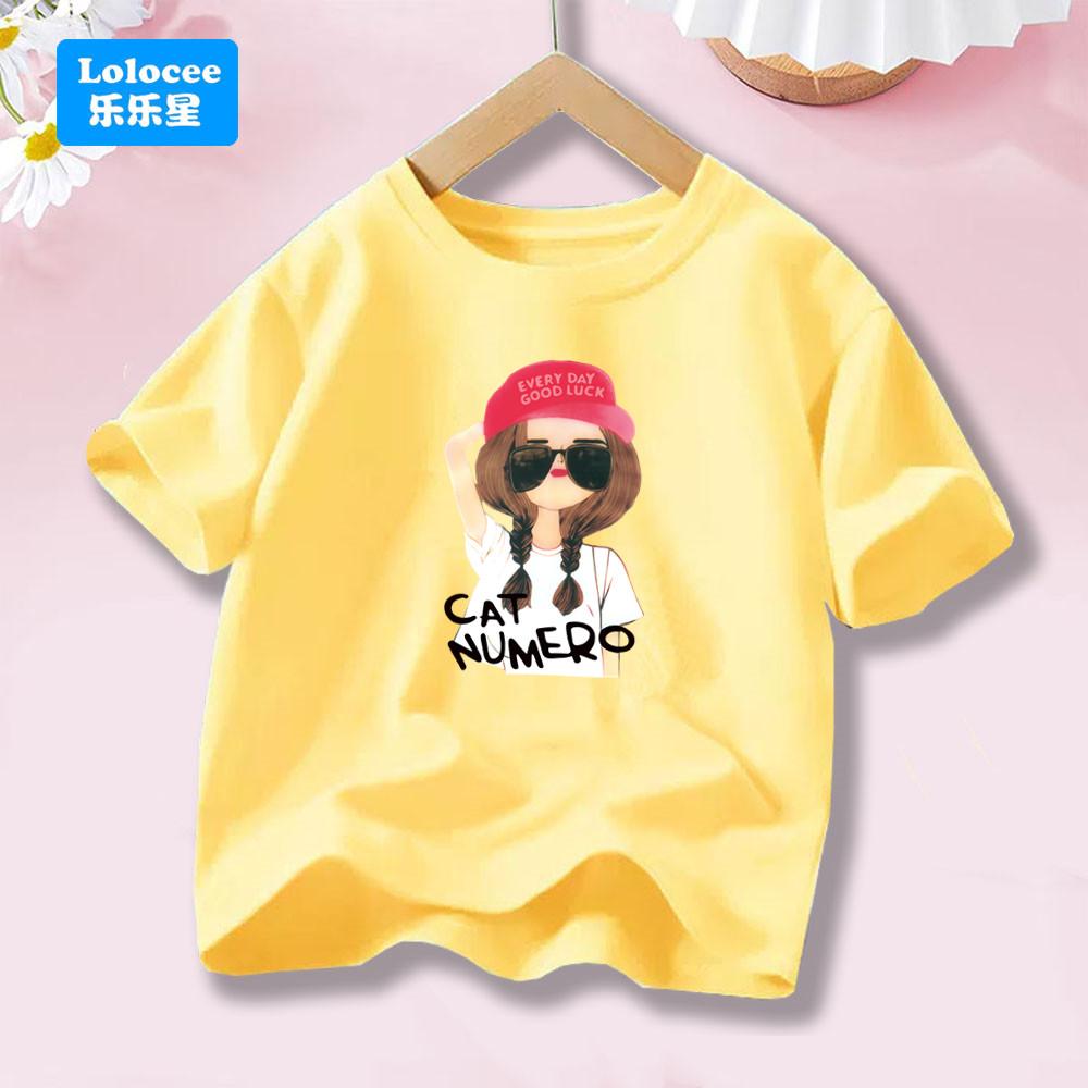 Good Luck Cool Girl Holiday Party Tee Shirts Children Fashion Short Sleeve Tops Cartoon Printed Summer Toddler Clothes NHMJ1