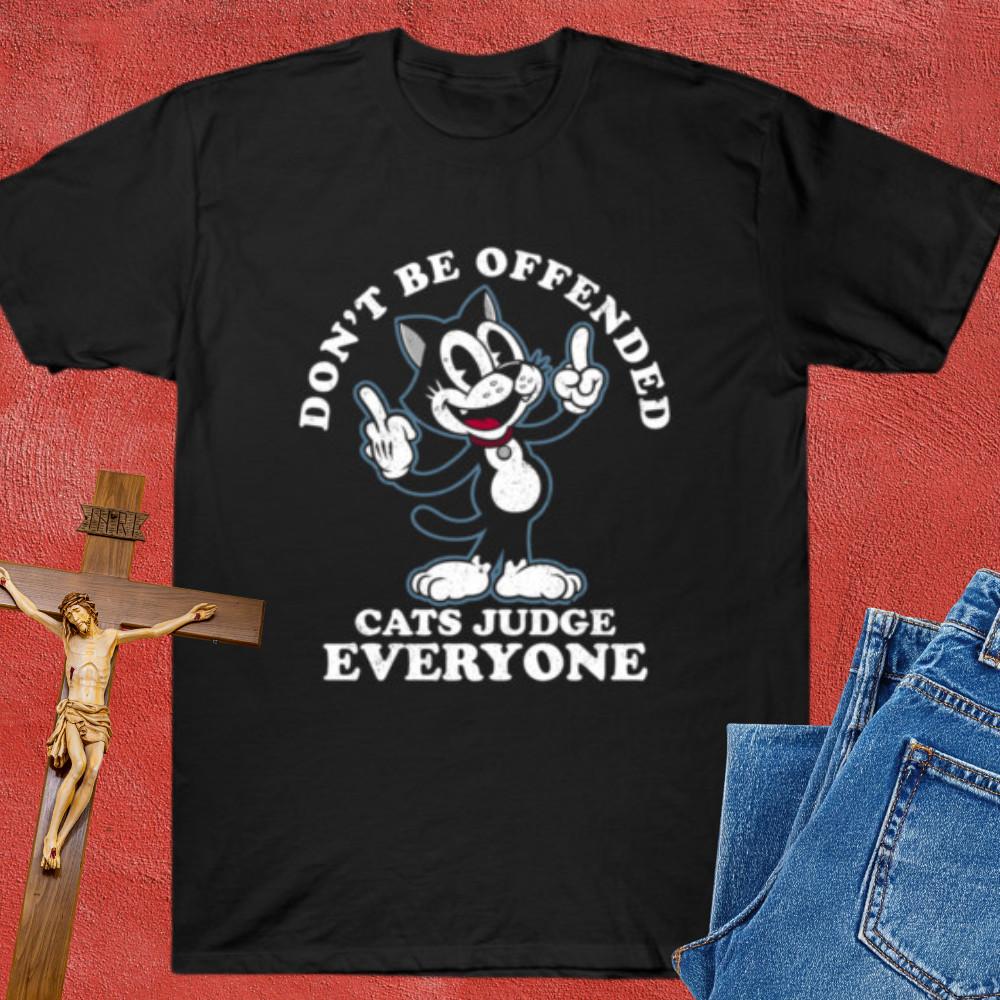 Funny Dark Cats Judge Everyone T-Shirt Sarcastic Cat Tee Cat Lover Graphic Tees XL