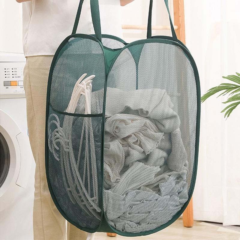 Mesh Pop Up Laundry Hamper Laundry Basket Side Pocket Collapsible Laundry Basket
