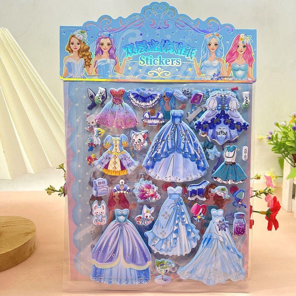 2 Sheets/Bag Decorative Princess Dress Up Sticker Cartoon 3D Puffy Stickers  Children