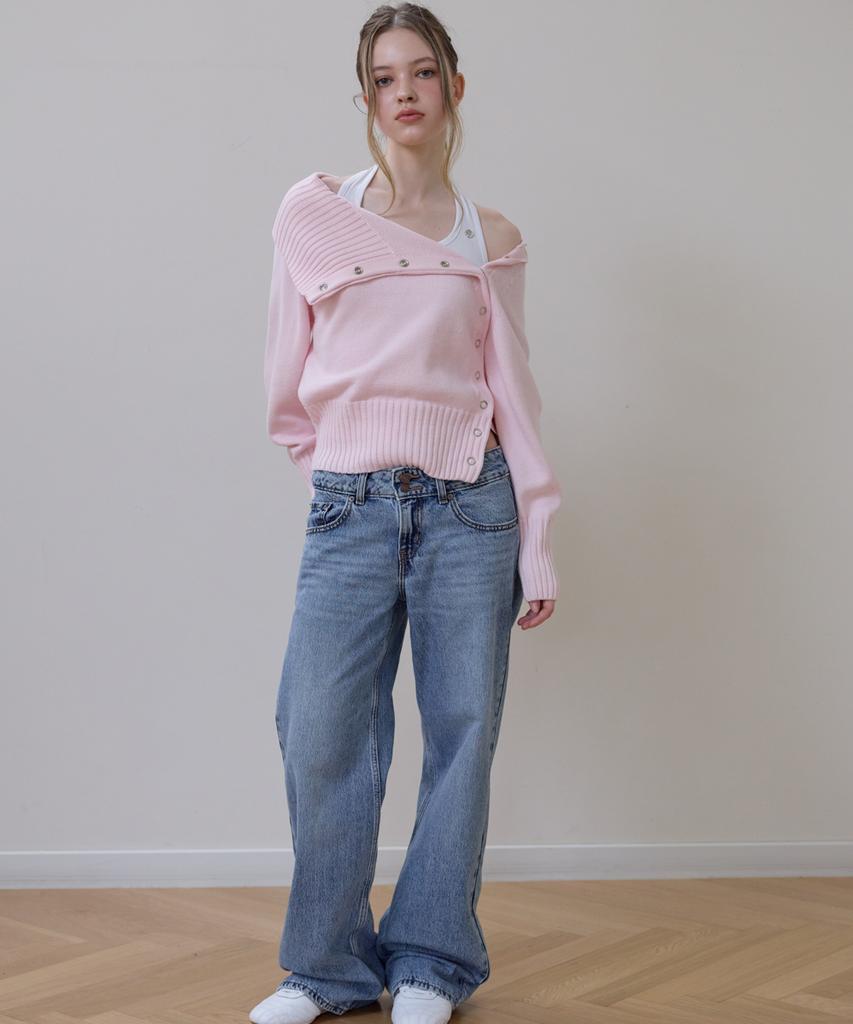 Rosefranz Fold Off Shoulder Knit [Pink]