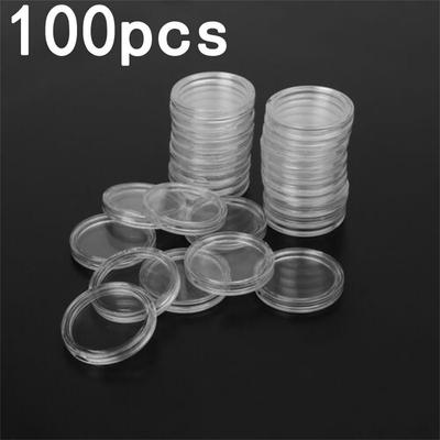100Pcs 35mm Clear Round Plastic Coin Holder Capsule Container Storage Box
