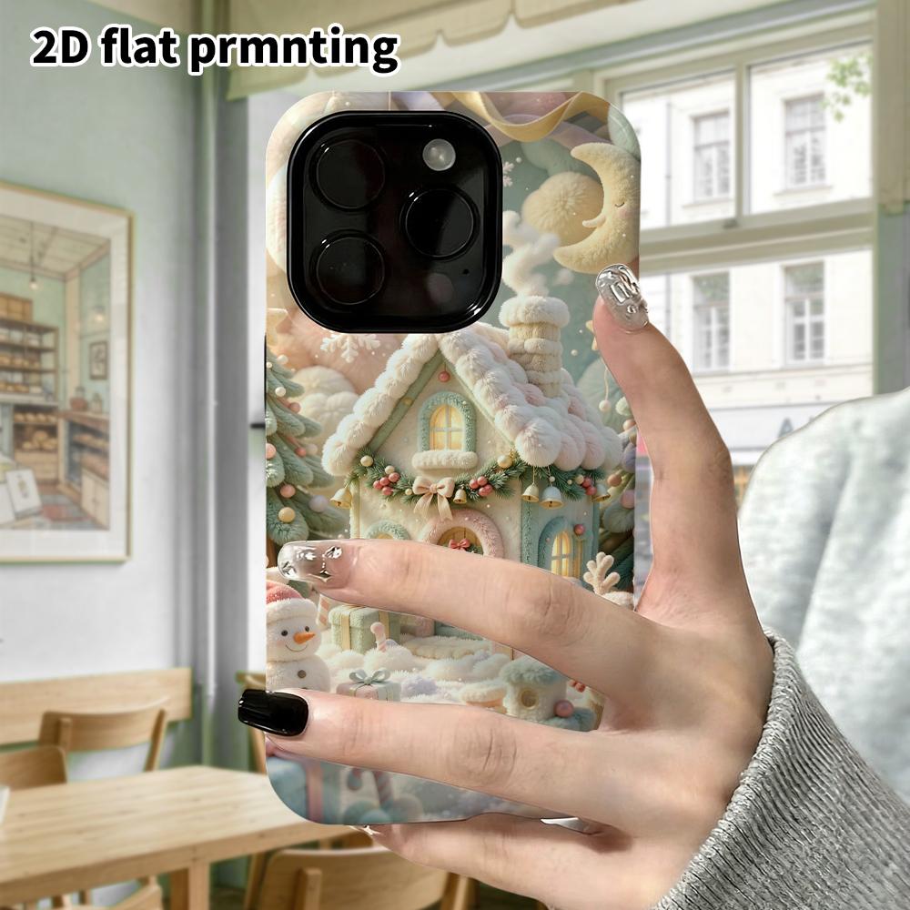 Phone Case: 2D flat, fits iPhone 18, 17, 16, 15, 14, 13, 12Pro protective case, Christmas cottage, perfect holiday gift for Christmas and Halloween