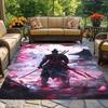 Samurai Warrior Cherry Blossom Anime Rug Gaming Room Decor Crystal Velvet Carpet Japanese Style Fantasy Art Floor Mat for Office