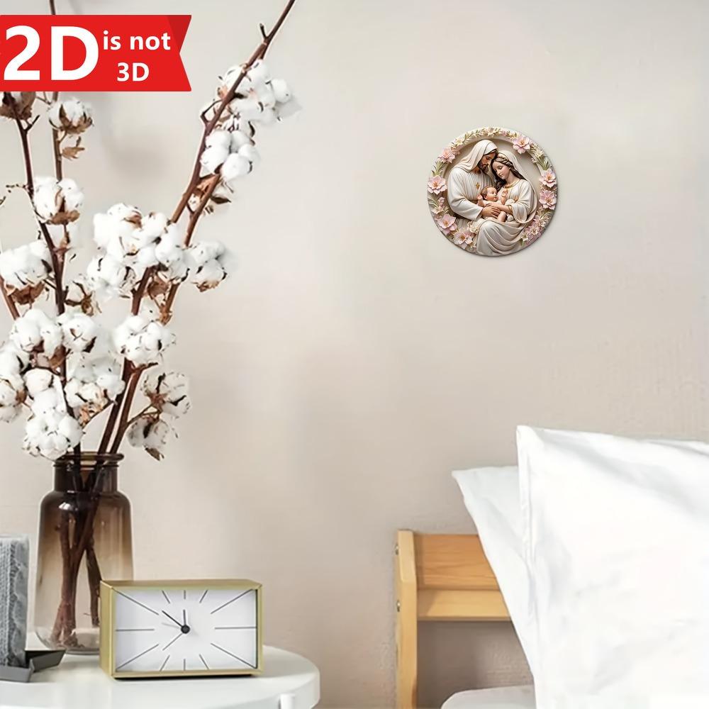Wooden 1PC 2D Joseph and Mary Circular Wall Decoration, Bright UV Printing Colors, Easy To Hang, Perfect Choice for Door, Wall, Home, Room, Farmhouse