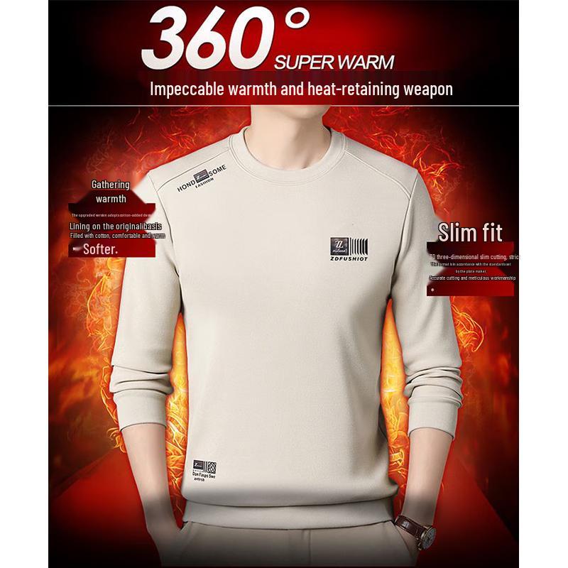 Luomeng Men's Silk-Blend Fleece-Lined Round Neck Sweatshirt