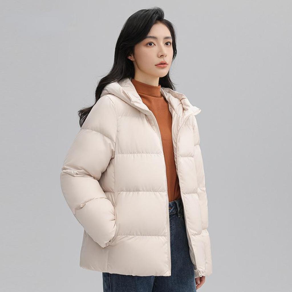Jaqueta feminina de penas outono e inverno nova com capuz all-match estilo coreano jaqueta slim