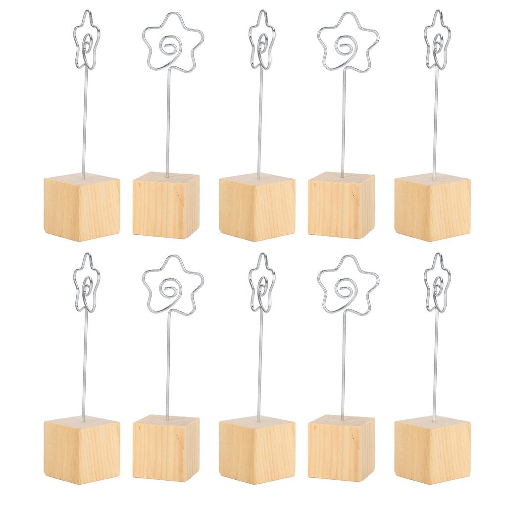 10Pcs Photo Holder Metal Clip Stand Note Message Card Picture Solid Wood Base Craft