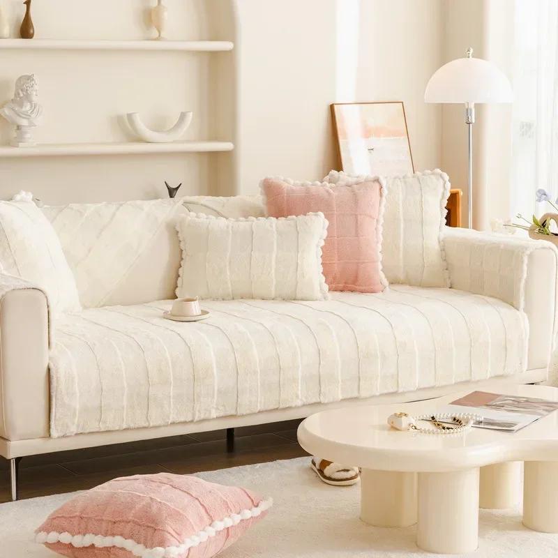 Thicken Plush Sofa Towel Universal Non-slip Sofa Mat Winter Warm Soft L Shaped Sofa Mat Couch Cushion Slipcovers for Living Room