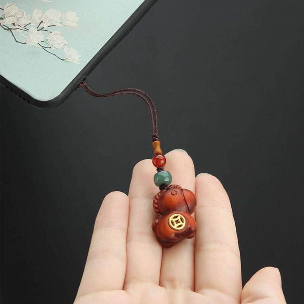 Retro Horse Mascot Keychain Cartoon Key Ring Chinese Style Wooden Horse Pendant Unisex