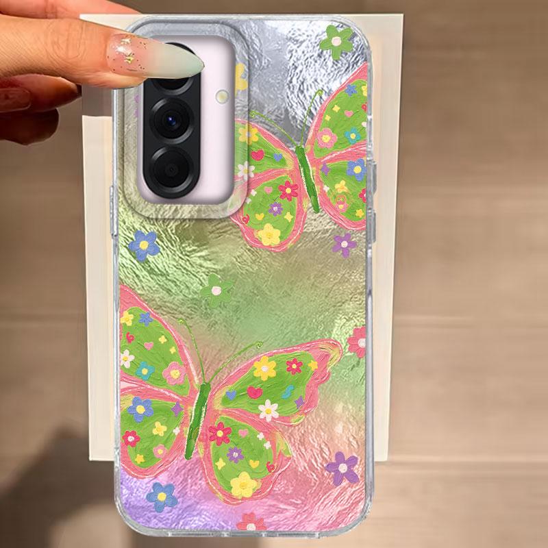 Case For Samsung Galaxy A56 A36 A16 A25 A35 A26 S25 S24 Plus Ultra FE Phone Cover Green Butterfly Gradient For  Samsung A55 Bags