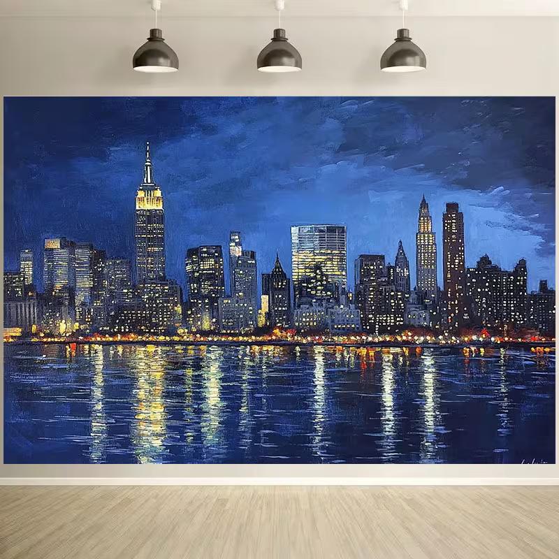 New York City Night Backdrop Empire State Building Skyline Photo Booth Background 47.2x31.5inch/120*80cm