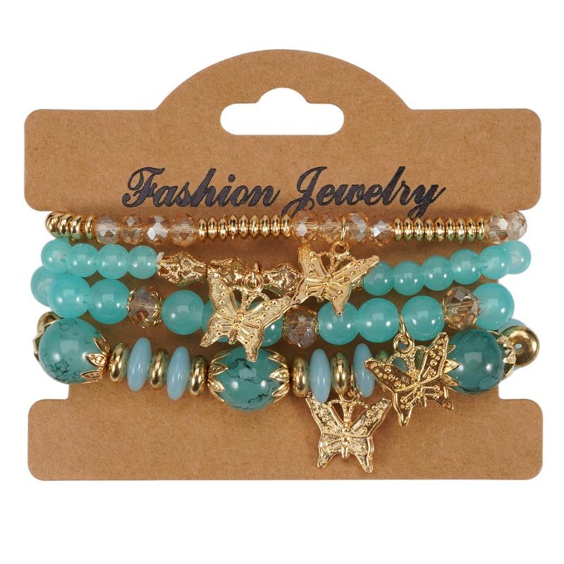 Bohemian Bracelet Leaf Ethnic Style Pendant Elastic Rope Beaded Multi-layer Bracelet