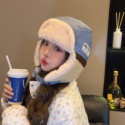 New Winter Lei Feng Hat for Women Plus Velvet Thickened Warm Ear Protection Hat Outdoor Northeast Cycling Cold Protection Versatile Cotton Hat