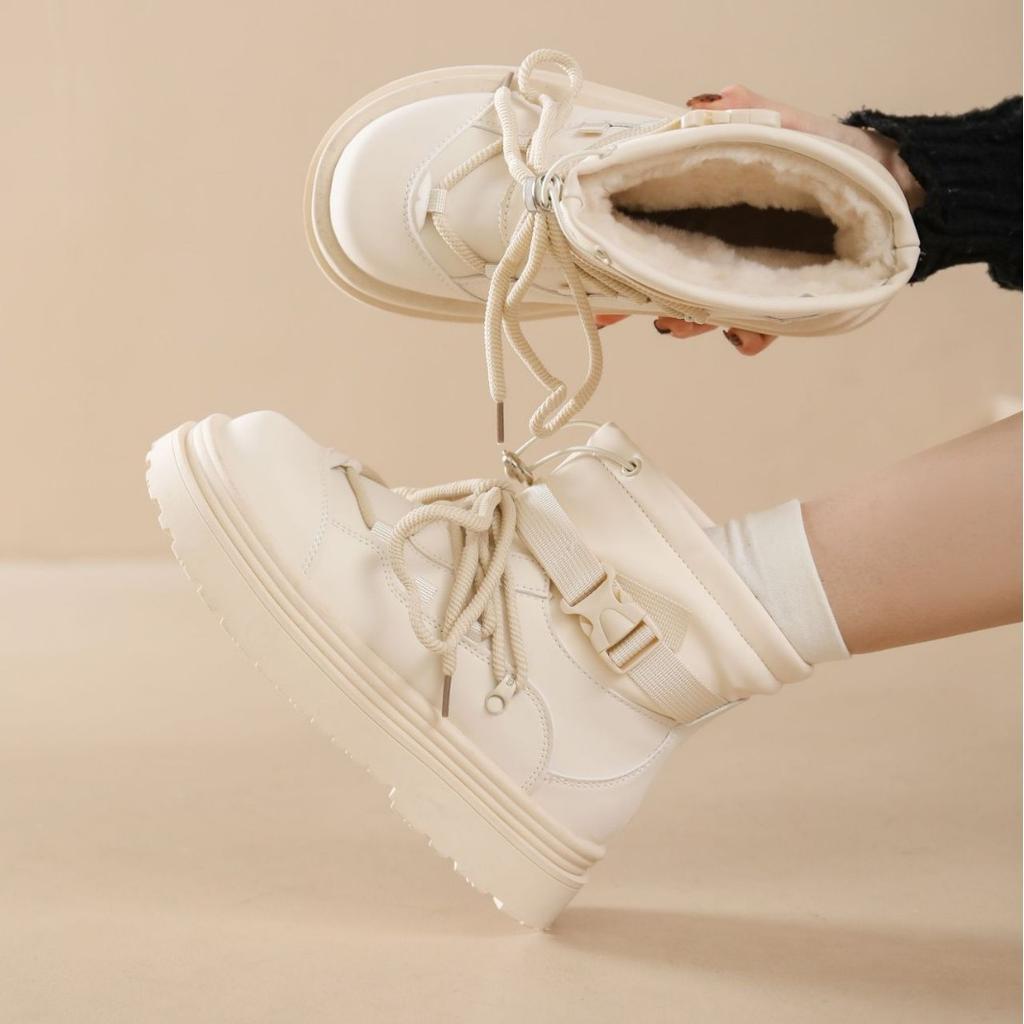 Women's Large Size Lace-up Soft Sole Winter Warm Fur Snow Boots Padded Lined Ankle Boots Anti-slip Hiking Casual Sports Martin Boots