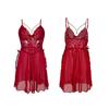 Pearl Chain Lace Sheer Nightgown Side Slit Colorful Bow Decor Sexy Cami Women's Loungewear 913 Romantic Glamorous Sleepwear with Cute Bow Accents