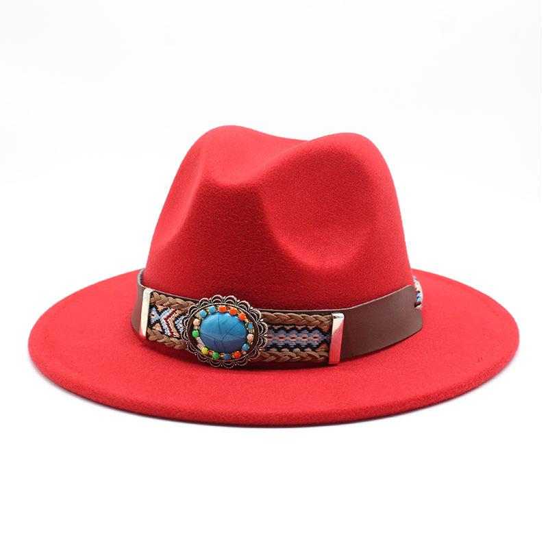 Ethnic Style Flat-Brimmed Big-Eave Hat Straight-Brimmed Jazz Hat Woolen Top Hat