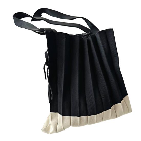 Складная сумка для покупок, многоразовая, аккордеон, продуктовая сумка-тоут, сумка через плечо с цветовыми блоками, плиссированная, для покупок продуктов, для повседневных дел чёрный