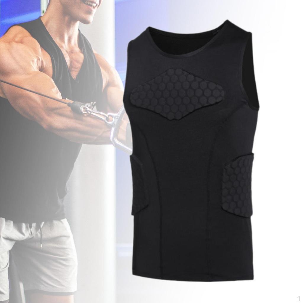 Mens Padded Vest Chest Rib Protector Sleeveless Shirt Comfortable Breathable Guard