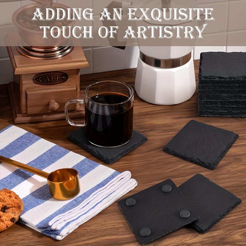 4/8 Pcs Slate Drink Coasters, Black Stone Coaster Set, Laser Engraving Blanks with Anti-Scratch Bottom for Home, Office