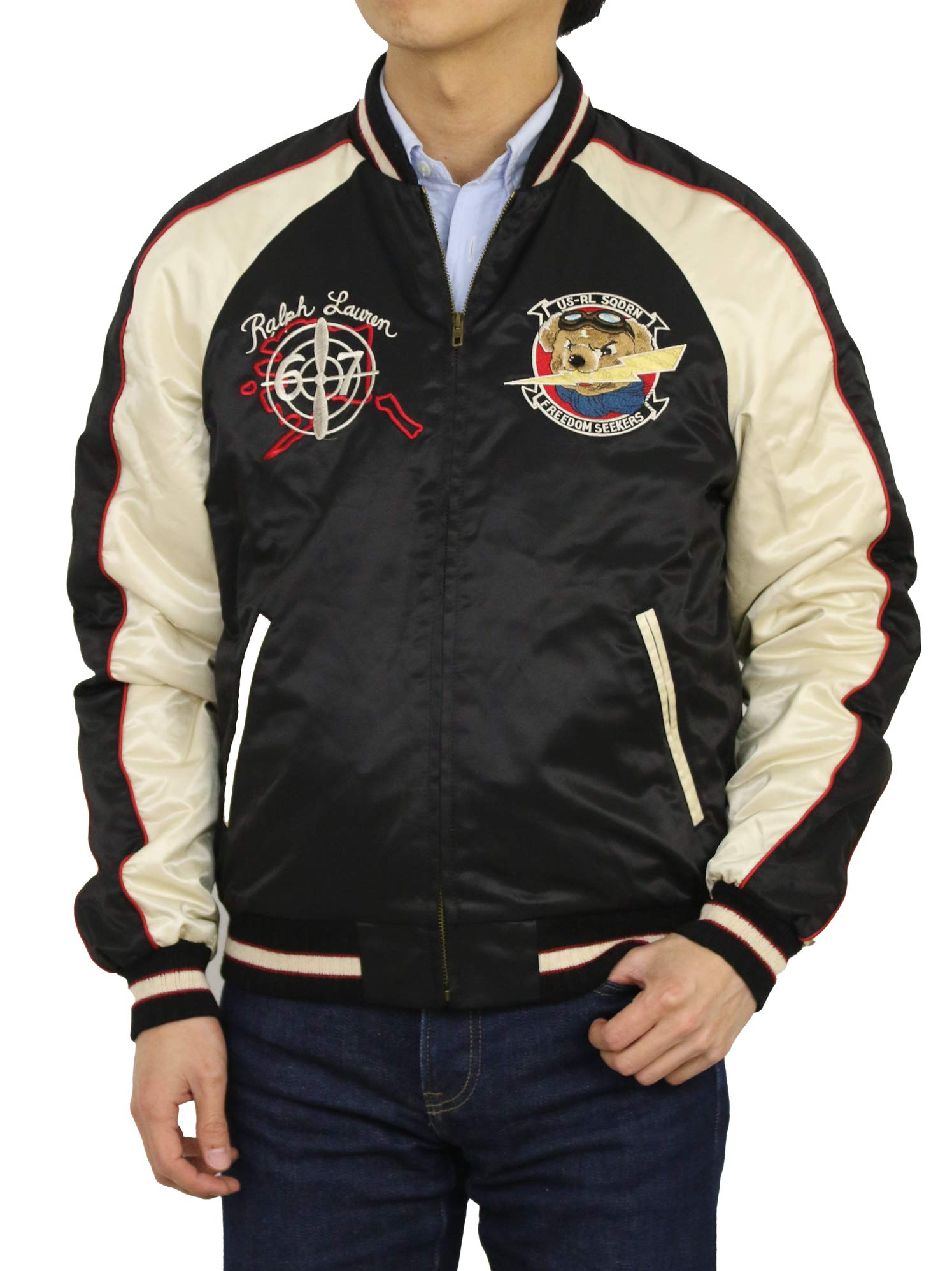 

POLO RALPH LAUREN Embroidered Sukajan Souvenir Jacket Size Black Men s 0101788, M, [Used] чорний