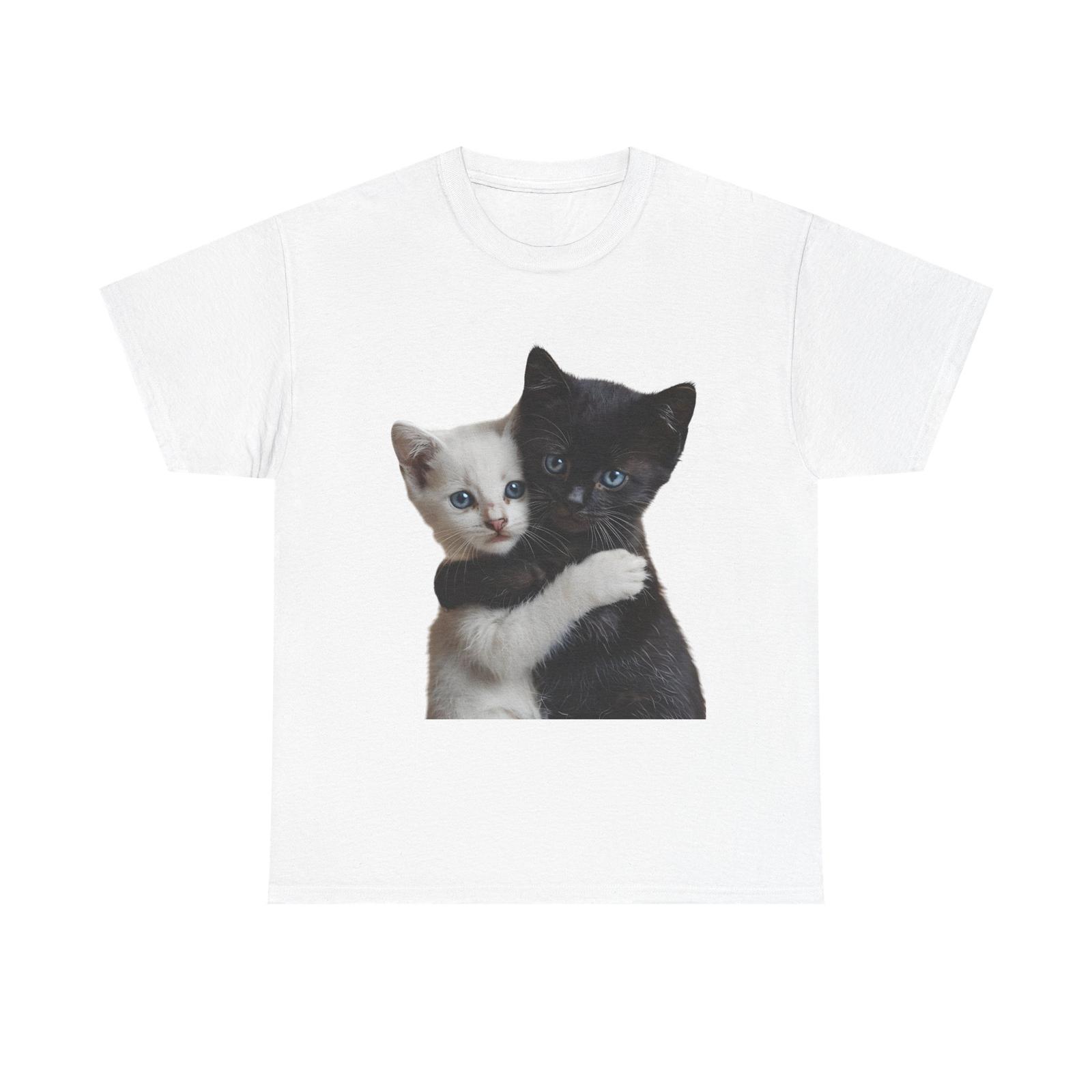 Adorable Cat Hug Unisex Heavy Cotton Tee Pet Lover Shirt Cute Kitties Kitten L