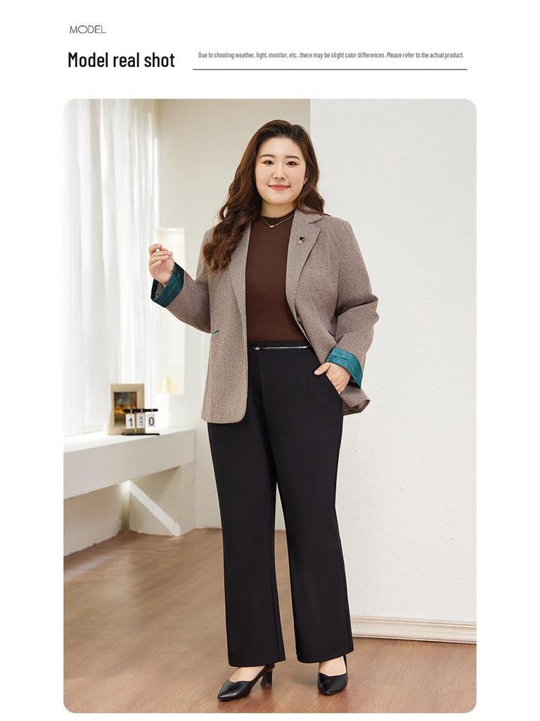 Plus Size Winter Fleece-Lined Silk Flare Pants for Middle-Aged and Elderly Women