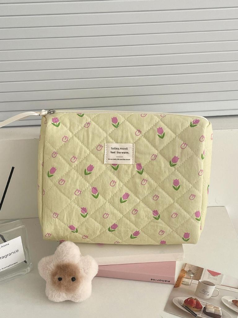 Trousse de maquillage et de voyage jaune de haute qualité avec motif rose rouge