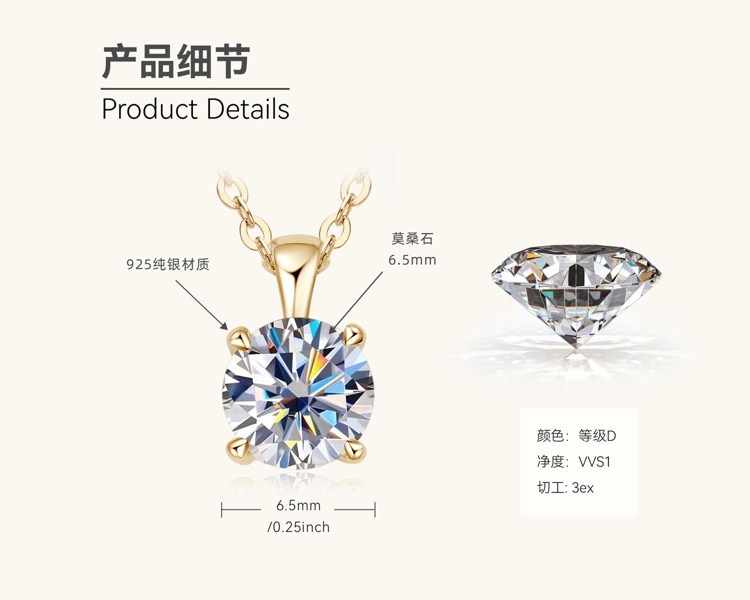 

Классическое колье с муассанитом в четыре лапки Silvere Glam для женщин, подвеска из стерлингового серебра 925 пробы с покрытием из 18-каратного золота 1 carat золотистый