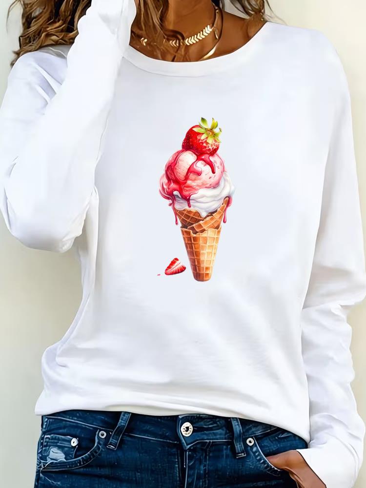 (Asian Size) Tee Lady Printed  Female Watercolor Flower Trend Clothing Women T Shirt Casual Fashion Top Long Sleeve  Graphic T-shirts