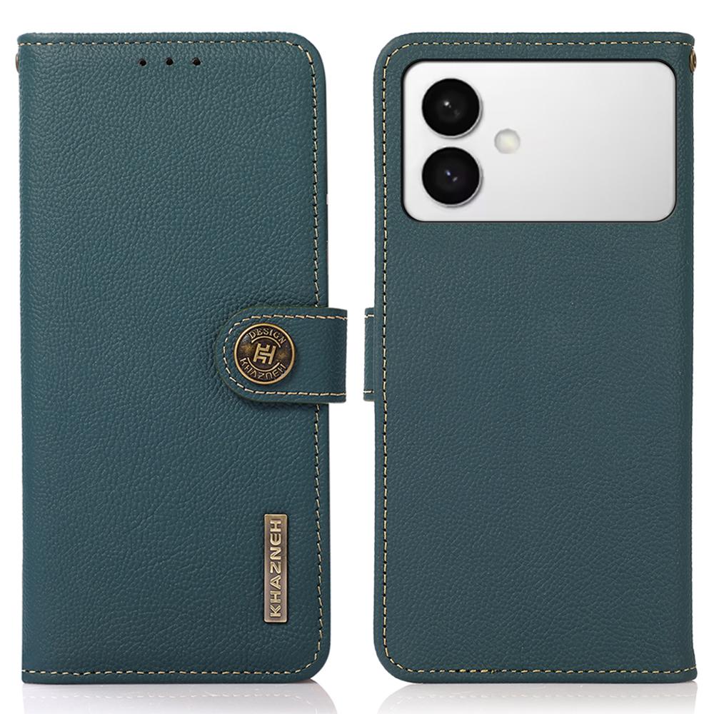 KHAZNEH for Samsung Galaxy S26 Edge Case Genuine Cow Leather RFID Blocking Wallet Phone Cover