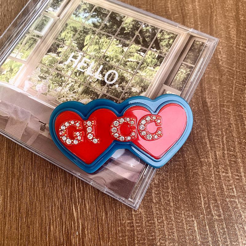 Double Love Heart Spring Clip Hairpins - Peach & Pastel French Bangs Accessories