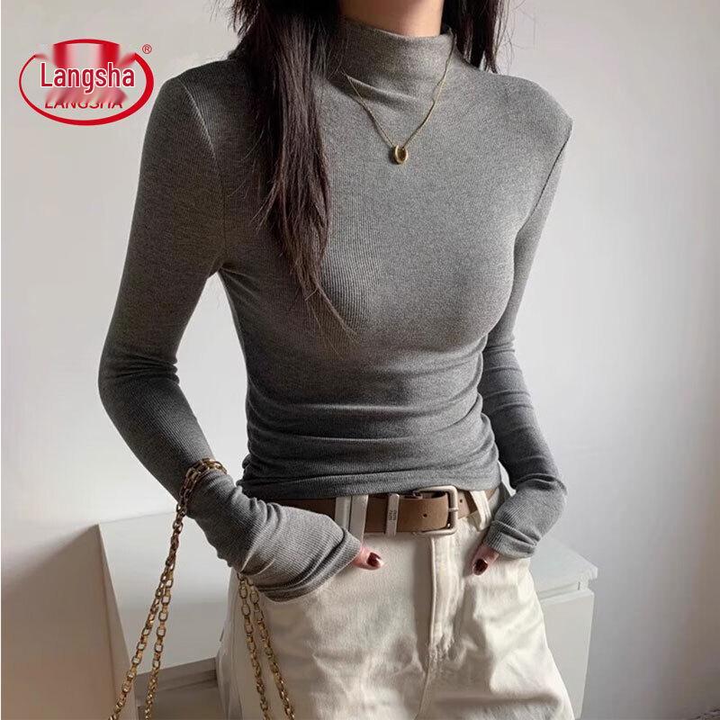 

LangSha Women s Semi-Turtleneck Knit Base Layer Top M