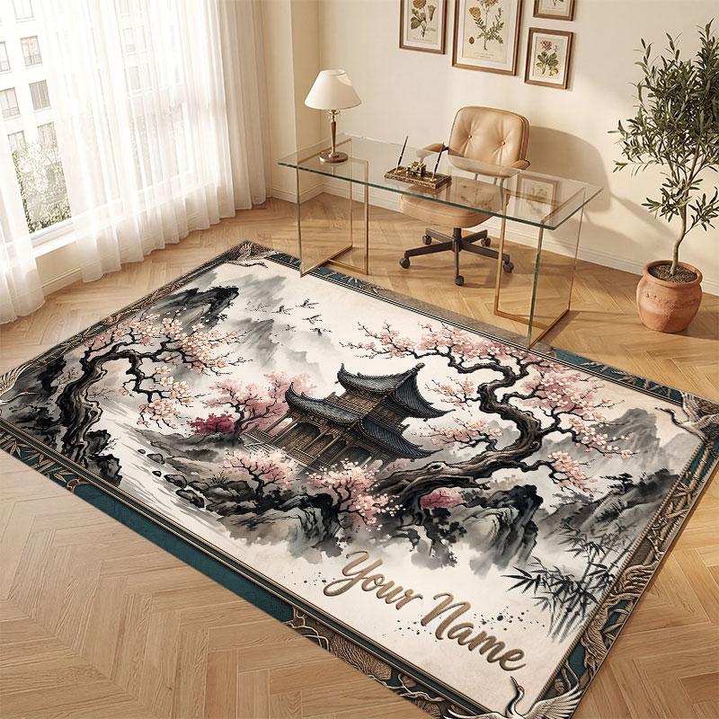 Floral Garden Theme Crystal Velvet Floor Rug Personalized Custom Name Text Warm Carpet Home Decoration
