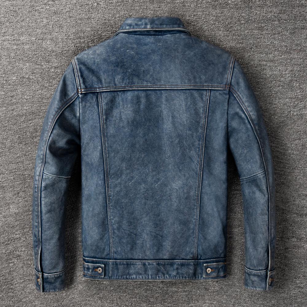 Classic 506 Style Genuine Cow Leather Jacket For Men Blue Black Natural Goatskin Coat Man  Slim Fit Soft Male Clothes Autumn