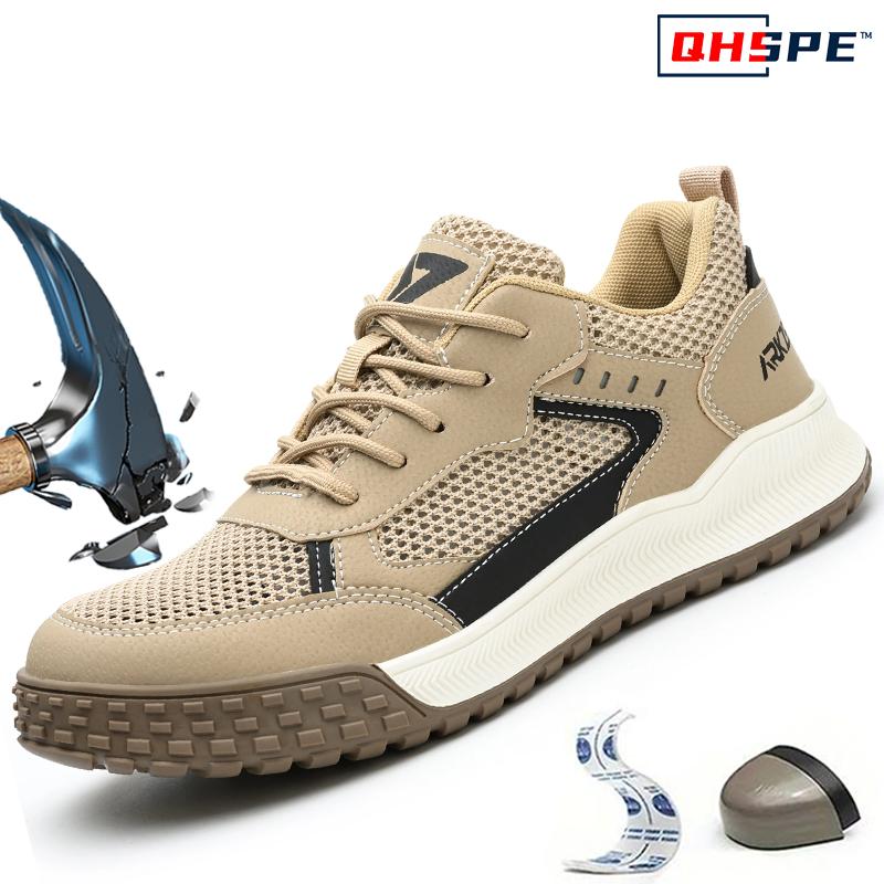 

Men s Safety Shoes Steel Toe Soft Soled Male Sneakers Lightweight Breathable Working Shoes with Protection Anti Wear-resistant 46 хаки