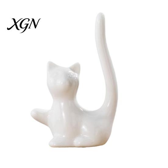 White Ceramic Figurine Nordic Minimalist Ornaments, Abstract Bear/Cat/Elephant/Cactus Sculpture Tabletop Decor for Elegant Table Centerpieces